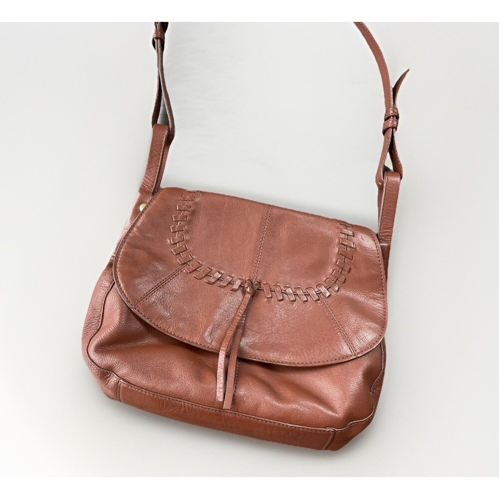 Lucky Brand Brown Leather Purse Bag Woven Braided Flap Boho Western